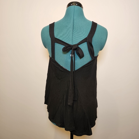 Acemi black cotton knit sleeveless embroidered flare back long top size S US - Picture 4 of 6